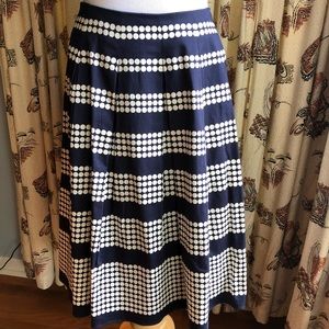 Talbots Navy Cream Pleated Dot Skirt, Size 6